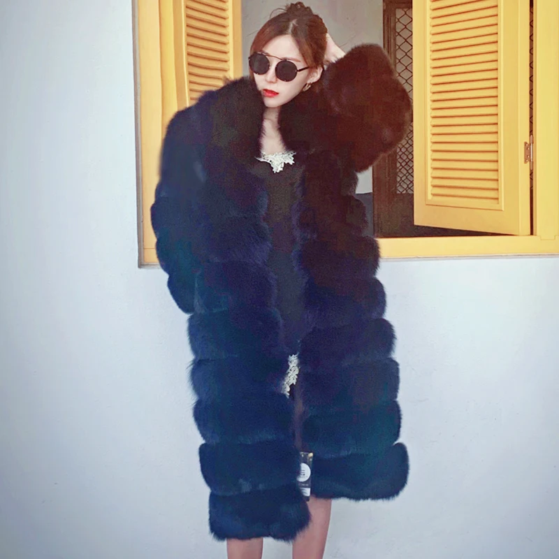 

Thickness Personality Streetwear New Design Natural Fur Coat Warm Mid Long Classic Woman's Coat Outwear Long Jacket With Sleeves