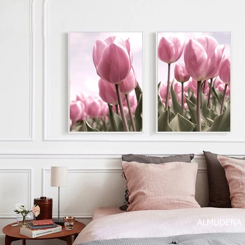 Постер в скандинавском стиле с изображением розового тюльпана Картина на холсте