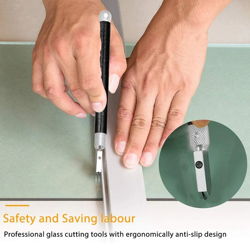 

HOT-Glass Cutter,2mm-20mm Professional Glass Cutting Tools Pencil Style Oil Feed with 3 Carbide Tips,Auxiliary Handle