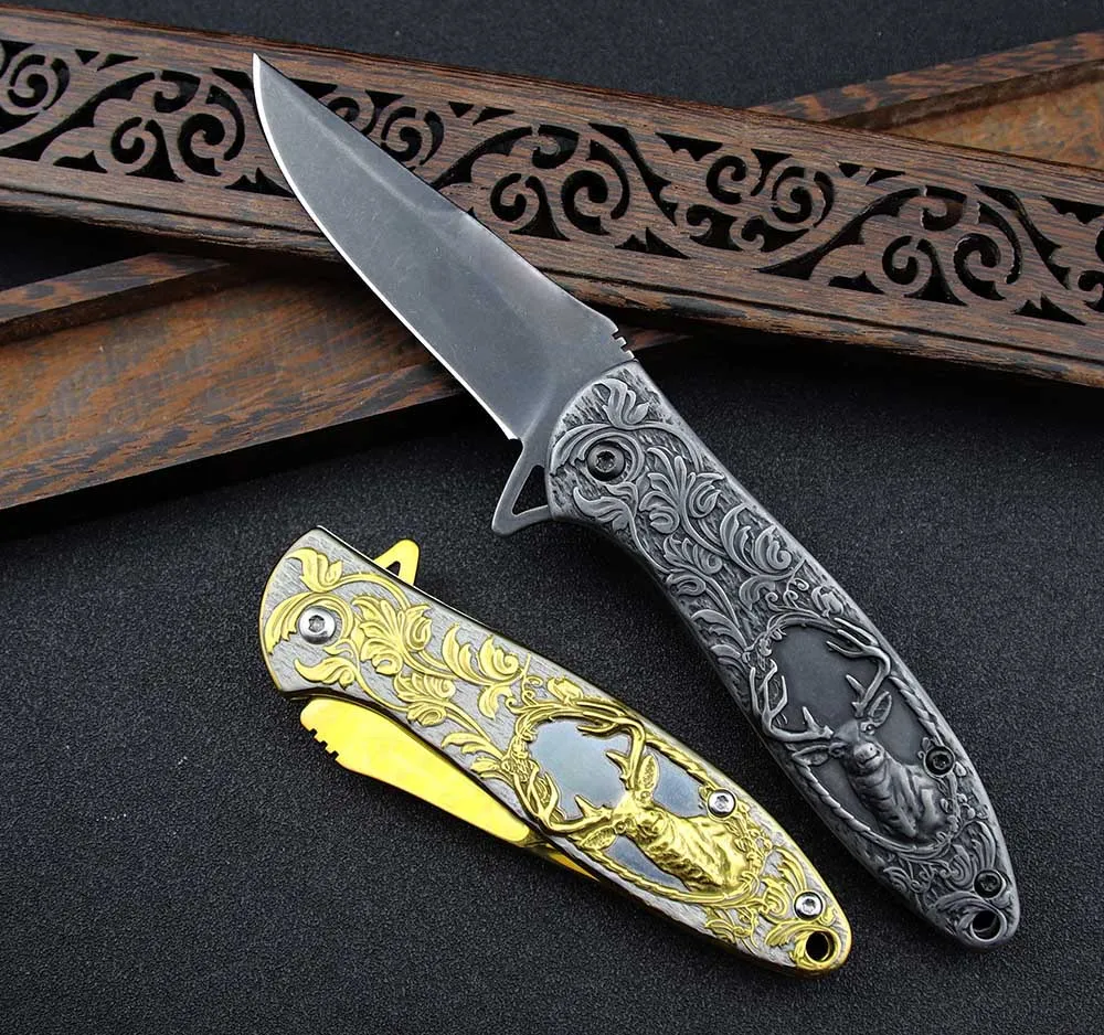 Коллекционный нож тактический складной карманный с гравировкой оленя - купить по