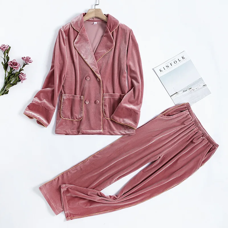 

FZSLCYIYI двубортная золотистая бархатная Пижама, теплые зимние пижамные комплекты, женские сексуальные велюровые пижамы, одежда для сна, домаш...