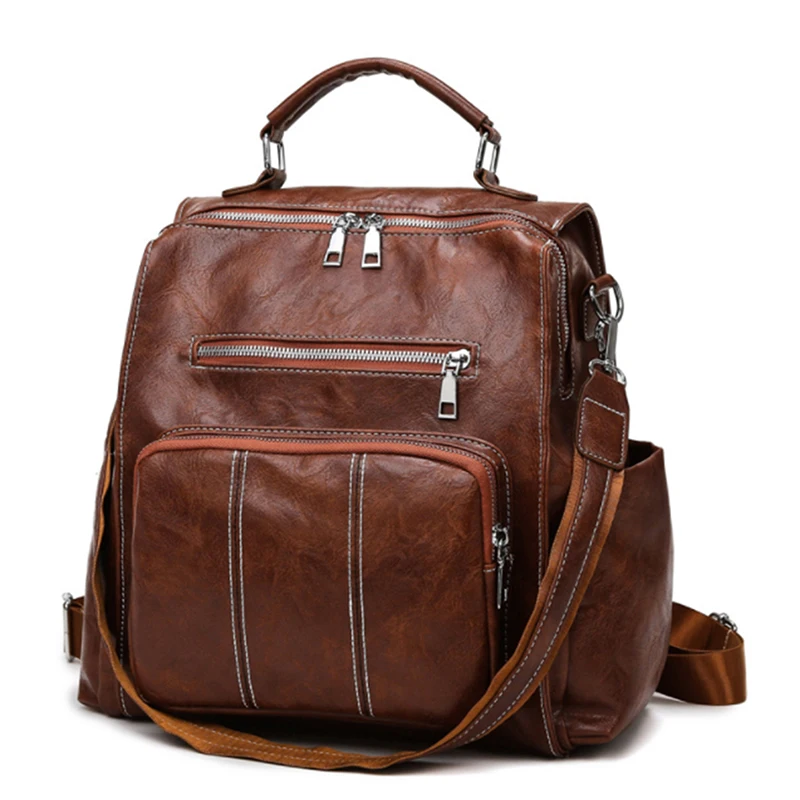 

Fashion Women Genuine PU Leather Backpack Shoulder School Bags For Teenagers Travel Female Backpack New 2021