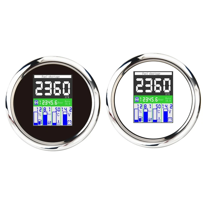 

85MM 5-in-1 Multi-Functional Digital Tachometer Fuel Level Water Temp Oil Pressure Gauge Voltmeter Hourmeter Alarm