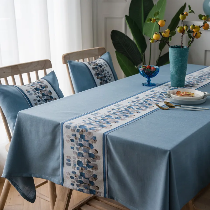 Новая роскошная скатерть из хлопка и льна зеленая голубая настольная кружевная
