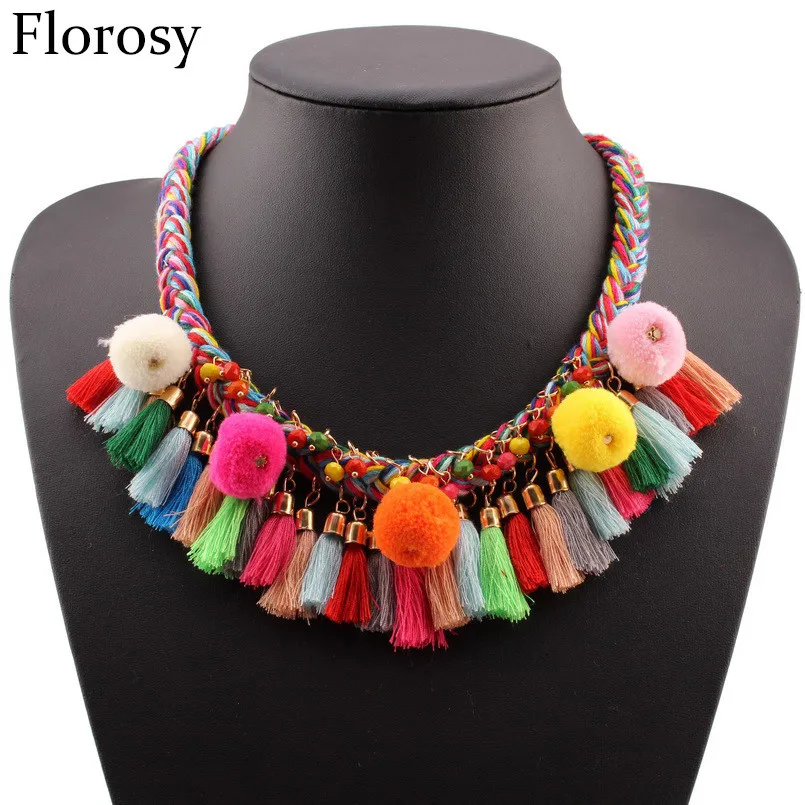 Florosy себе Коренастый кисточкой кулон Цепочки и ожерелья для Для женщин Красочные