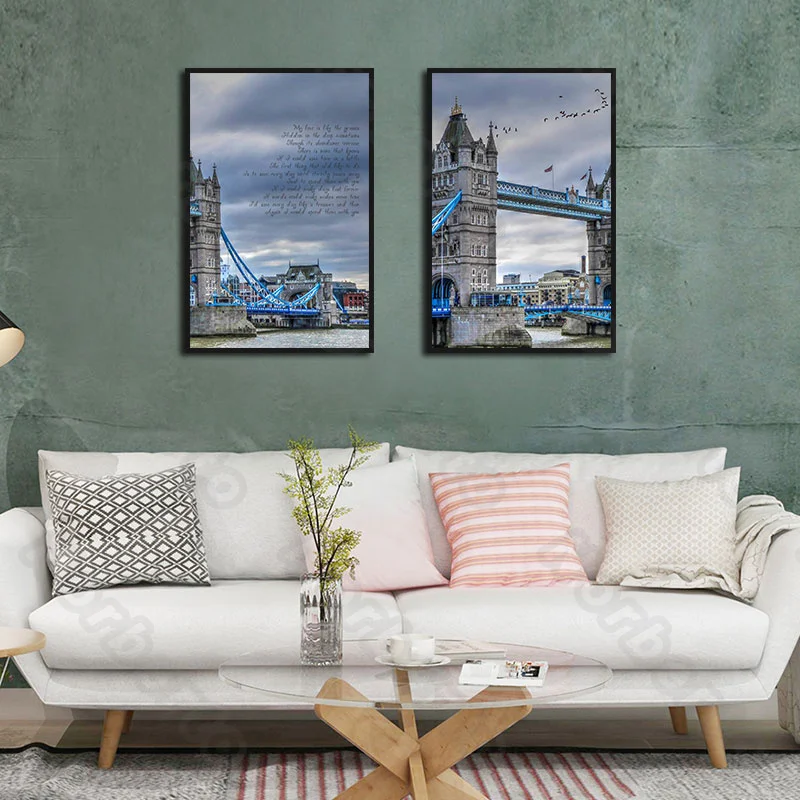 

Modern Style Canvas Painting Wall Poster London City Landscape At Dawn with Trees Letters for Living Room Bedroom Wall Decoratio