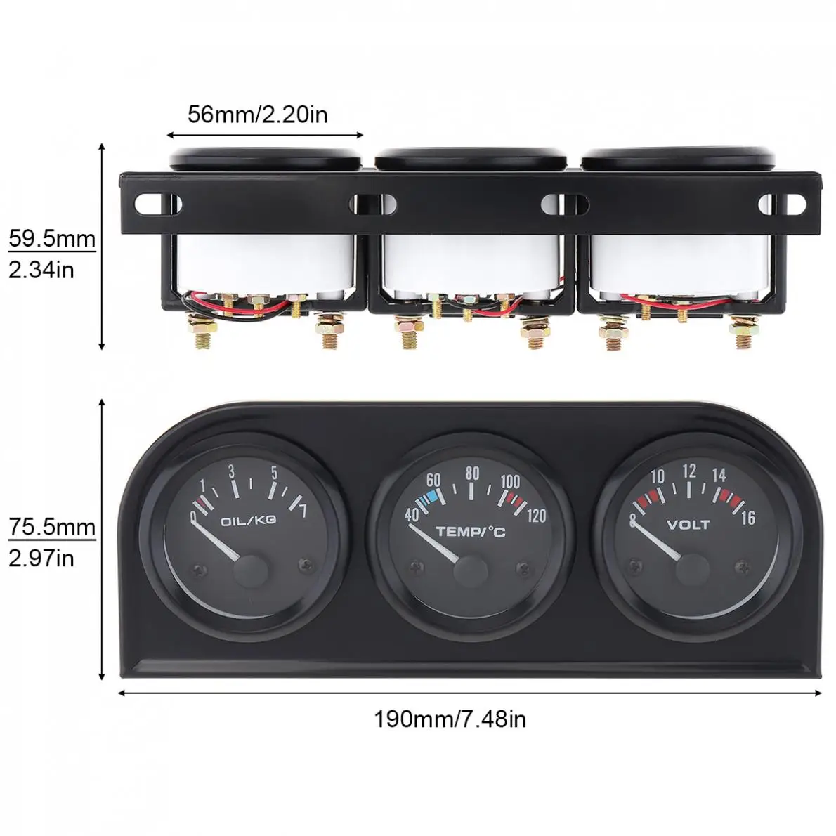 3-в-1 Вольтметр + Датчик температуры воды маслометр 52 мм тройной датчик