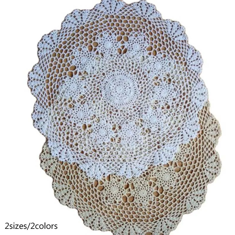 

Luxury Round lace cotton table place mat crochet coffee placemat pad drink coaster cup mug tea dining doily Christmas kitchen