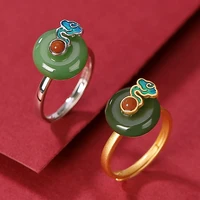 s925 sterling silver gold plated cloisonne jasper ring retro national trend xiangyun peace buckle open ring