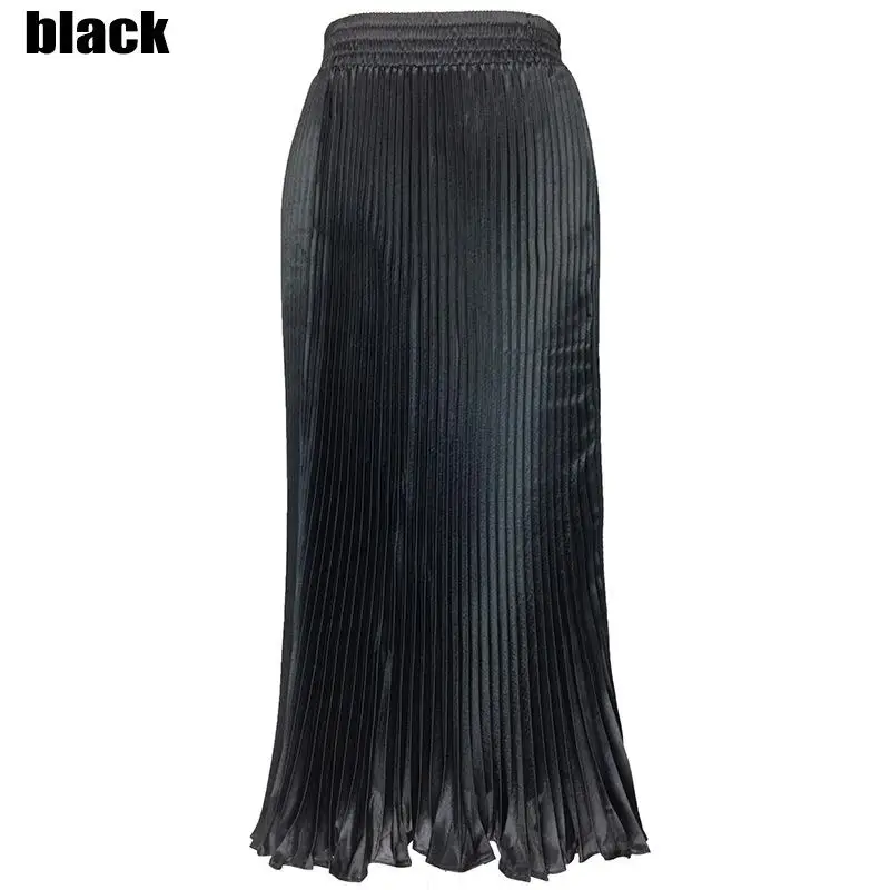 

False Silk Elastic Waist Long Pleated Skirt High Waist Skirts Fashion Women Spring Autumn Winter Summer Skirt Wear