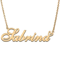 love heart sabrina name necklace for women stainless steel gold silver nameplate pendant femme mother child girls gift