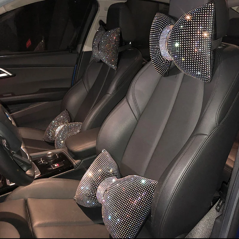 

Автомобильная подушка Стразы для шеи с кристаллами в форме банта, подушки для поддержки талии на подголовник автомобиля, украшенные страза...