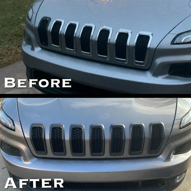 

Pack of 7 Matte Gray Mesh Honeycomb Front Grill Inserts Black Grille Rings Trim for Jeep Cherokee 2014-2018
