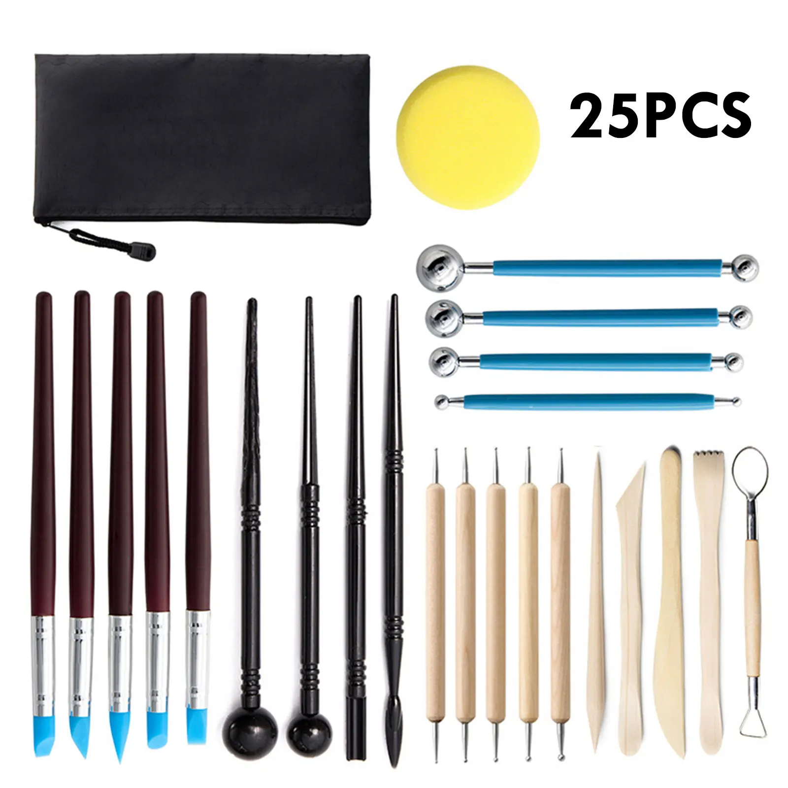 

25pcs Polymer Clay Tools Clay Sculpting Kit Sculpt Smoothing Wax Carving Pottery Ceramic Shapers Modeling Carved Tool Set