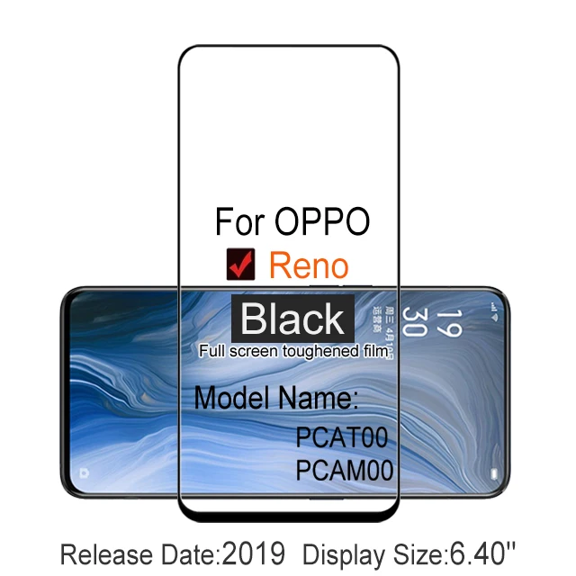 OPPO Reno 6.4 Black 2 шт., полное покрытие, защита экрана, закаленное стекло для OPPO Reno 6,4" 9 H, Защитное стекло для Oppo Reno PCAT00 PCAM00, защитный чехол - Цвет: OPPO Reno 6.4 Black