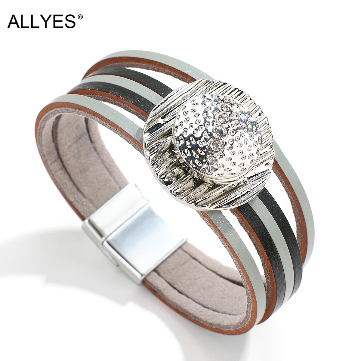 Женские многослойные кожаные браслеты ALLYES элегантные круглые металлические в