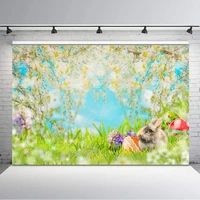 easter eggs backdrop cute gray rabbit bunny white flowers photography background newborn baby kids child photography backdrops
