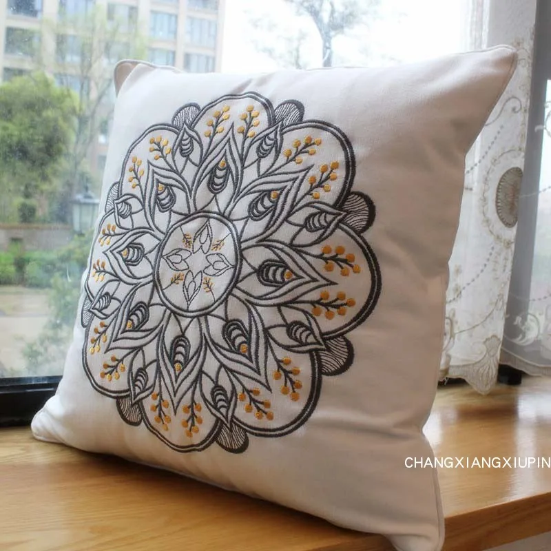 Embroidered Pastoral Floral Cushion Hydrangea cotton chair sofa cushion modern home decor Rectangle pillow drop shipping |