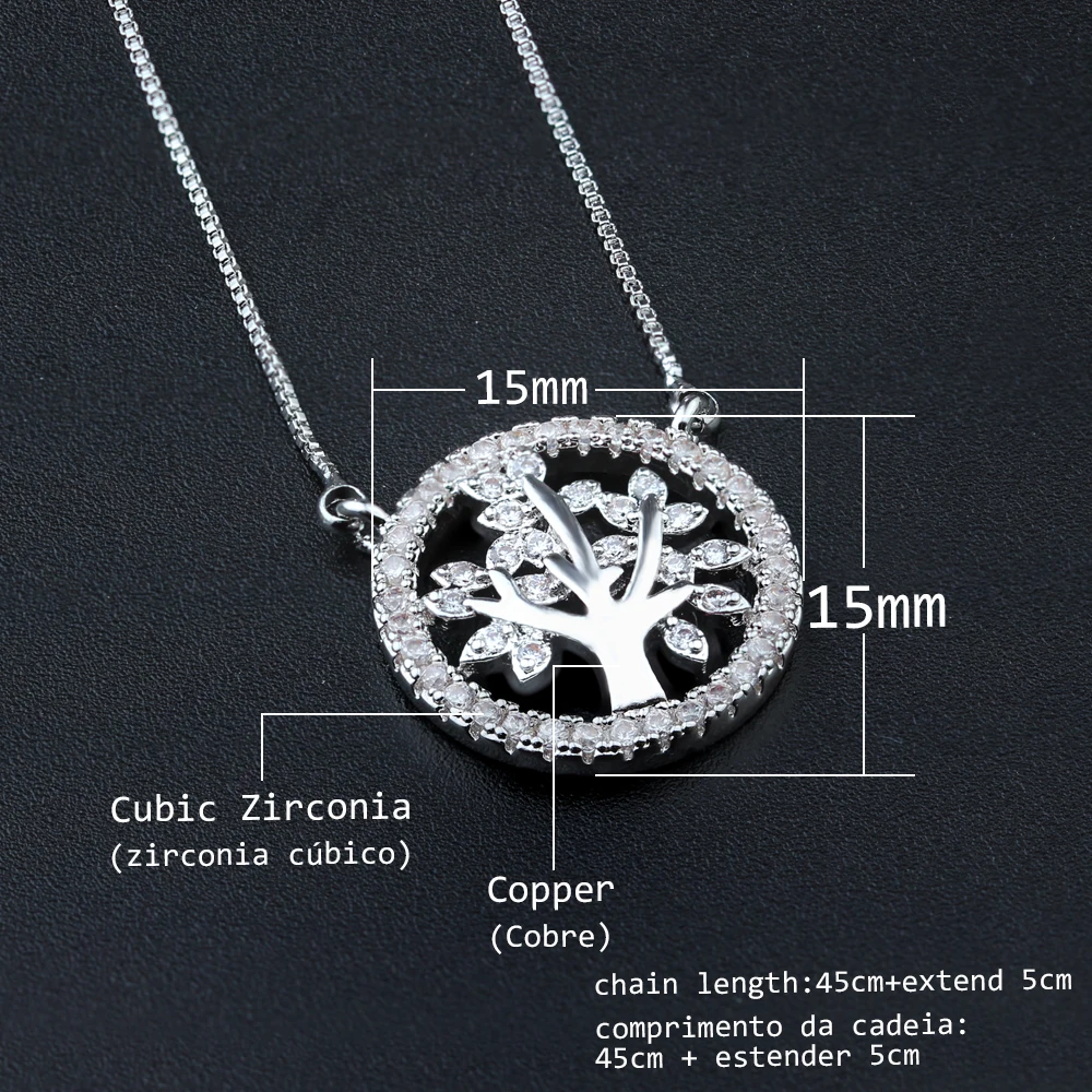Ожерелье Newranos с деревом жизни подвески из фианита маленькое круглое женское