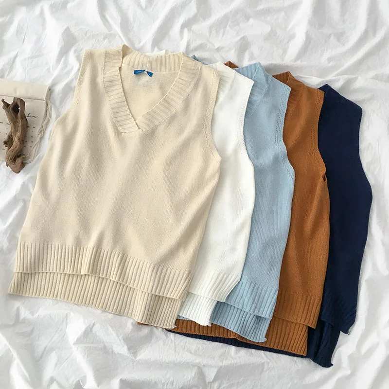 Женский Свободный жилет с V-образным вырезом Однотонный свитер без рукавов в