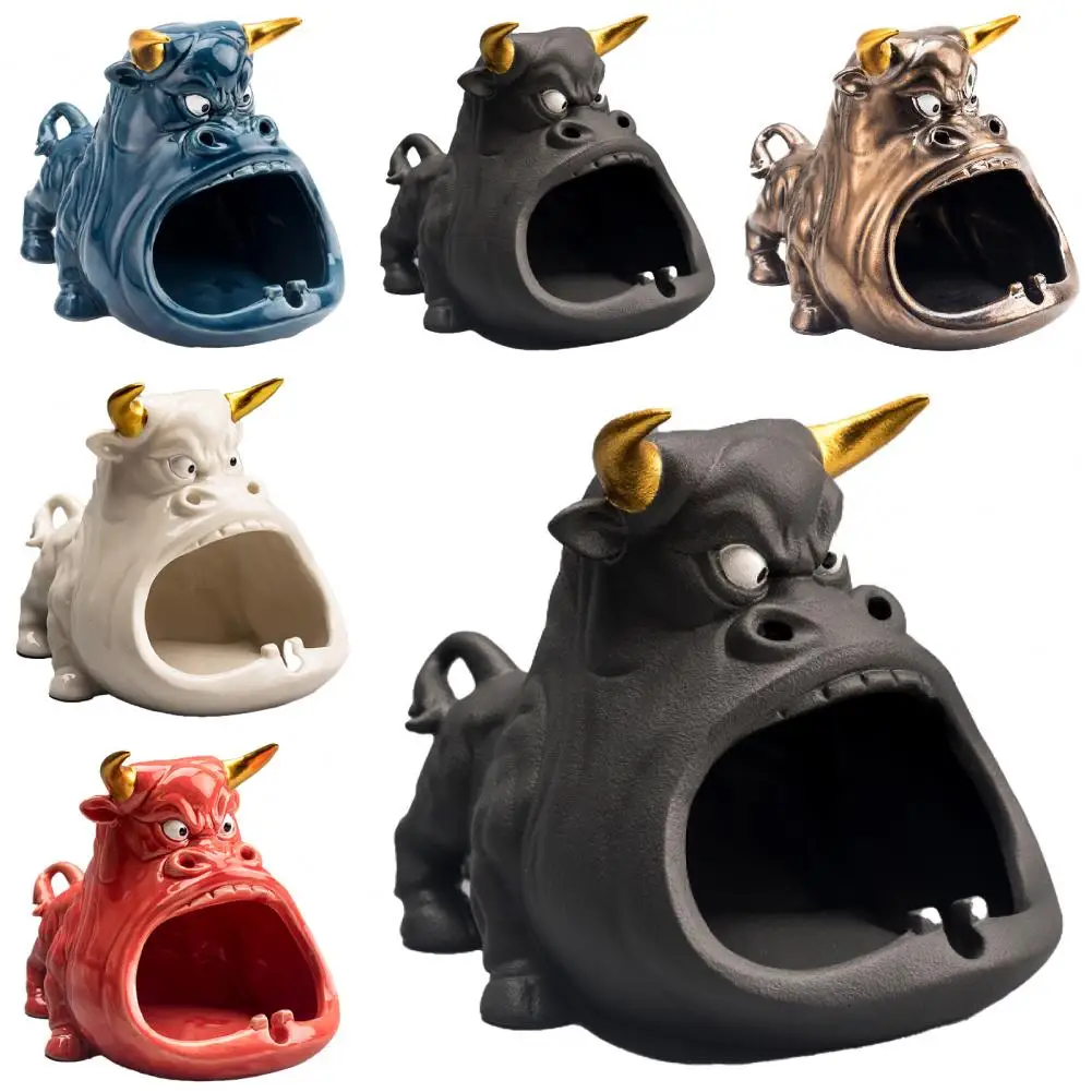 

Multifunction Convenient Universal Car Automobile Home Cartoon Cow Shape Large-Capacity Anti-Fly Ash Ceramic Ashtray Best Gift