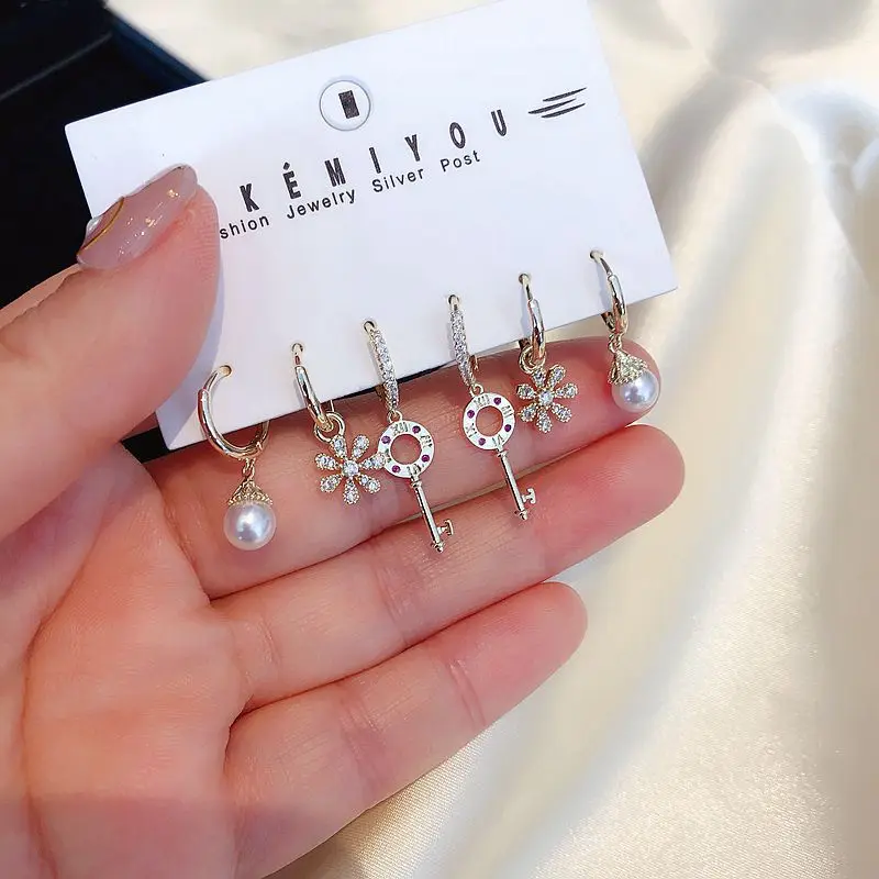 Женский комплект серег колец SIPENGJEL серьги золотистого и серебристого цветов с