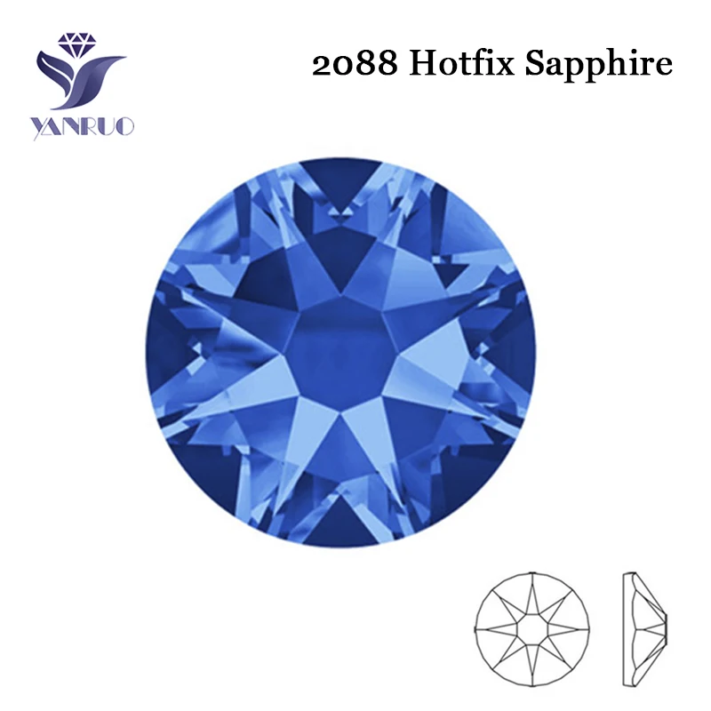 

YANRUO 2088 8 Big 8 Small Sapphire Strass Hot fix Rhinestones Adhesive Crystals for needlework Craft Bag With Rinestones
