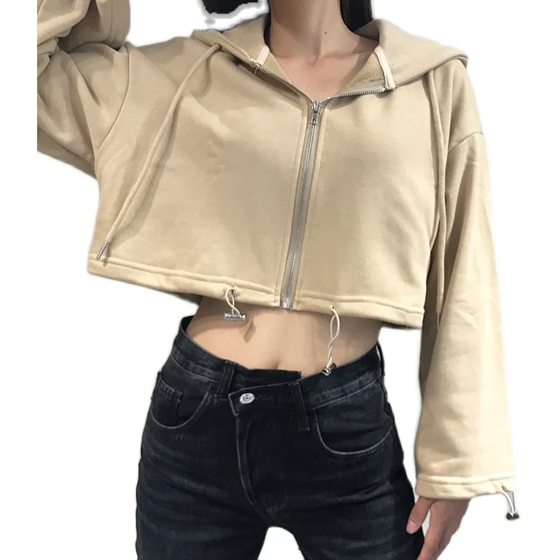 

TVVOVVIN 2020 Autumn New Hooded Loose Long-sleeved Short Sweatshirt Loose Drawstring Slimming Tops HL00