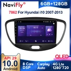 Автомобильное радио, аудио, мультимедийный плеер NaviFly 6 ГБ + 128 ГБ, QLED, Android 10, для Hyundai i10 2007-2013, Carplay, DSP BT5.0, Wi-Fi, 4G, LTE