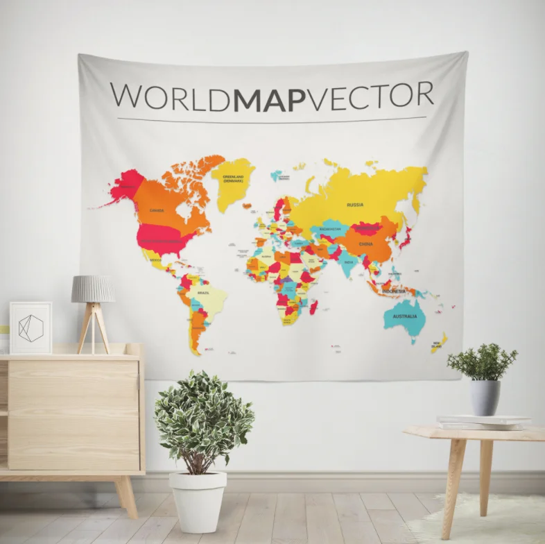 

World Map Color Printing Home Fabric Decorative Tapestry Hanging Drawing 150x200cm
