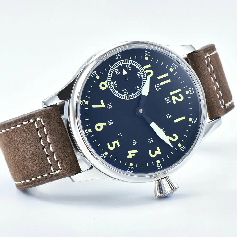 Corgeut 44 мм светящийся черный стерильный циферблат механические мужские часы с