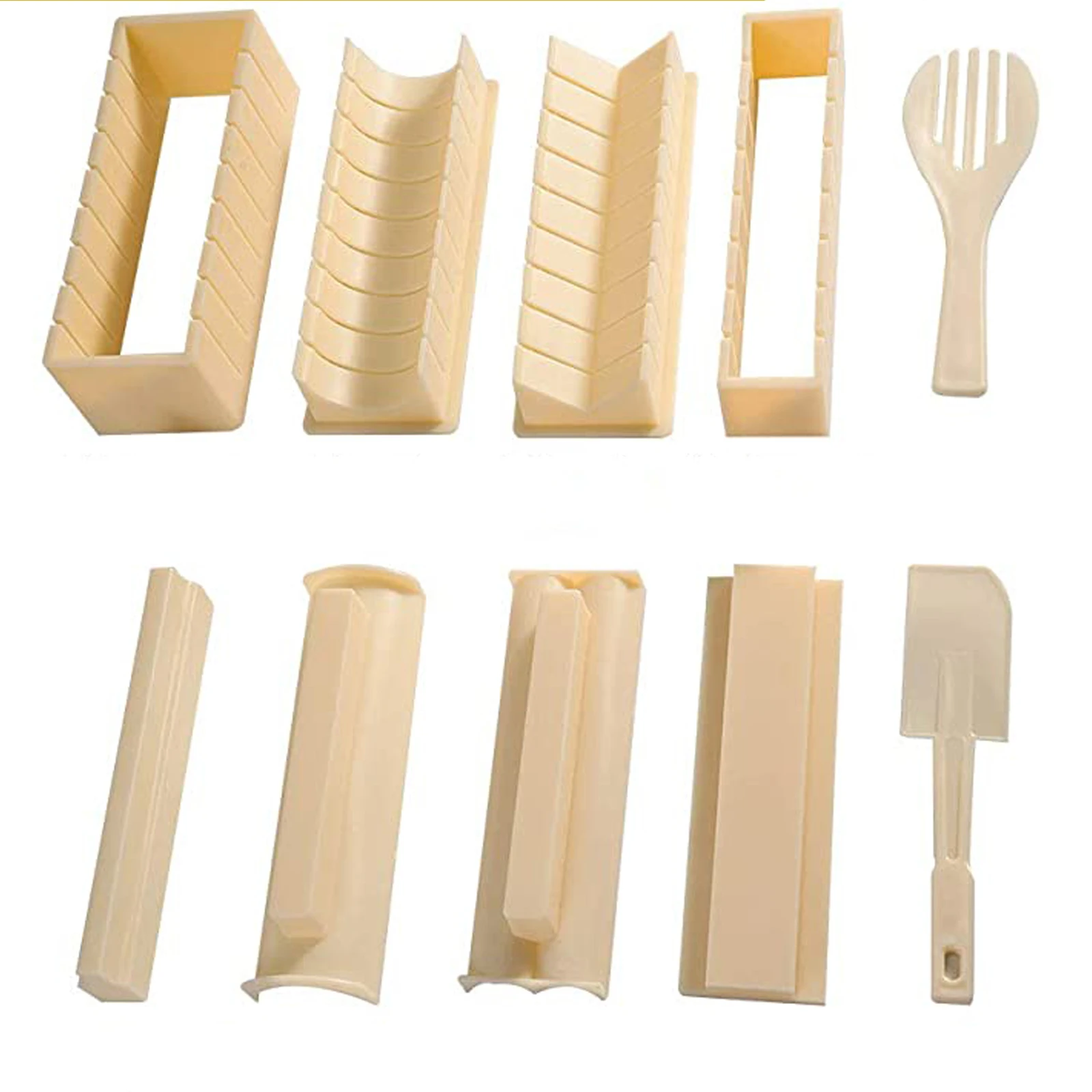 

10 Pieces Plastic Sushi Making Kit Home Kitchen Sushi Maker Tool Complete with Sushi Rice Roll Mold Shapes Fork Spatula
