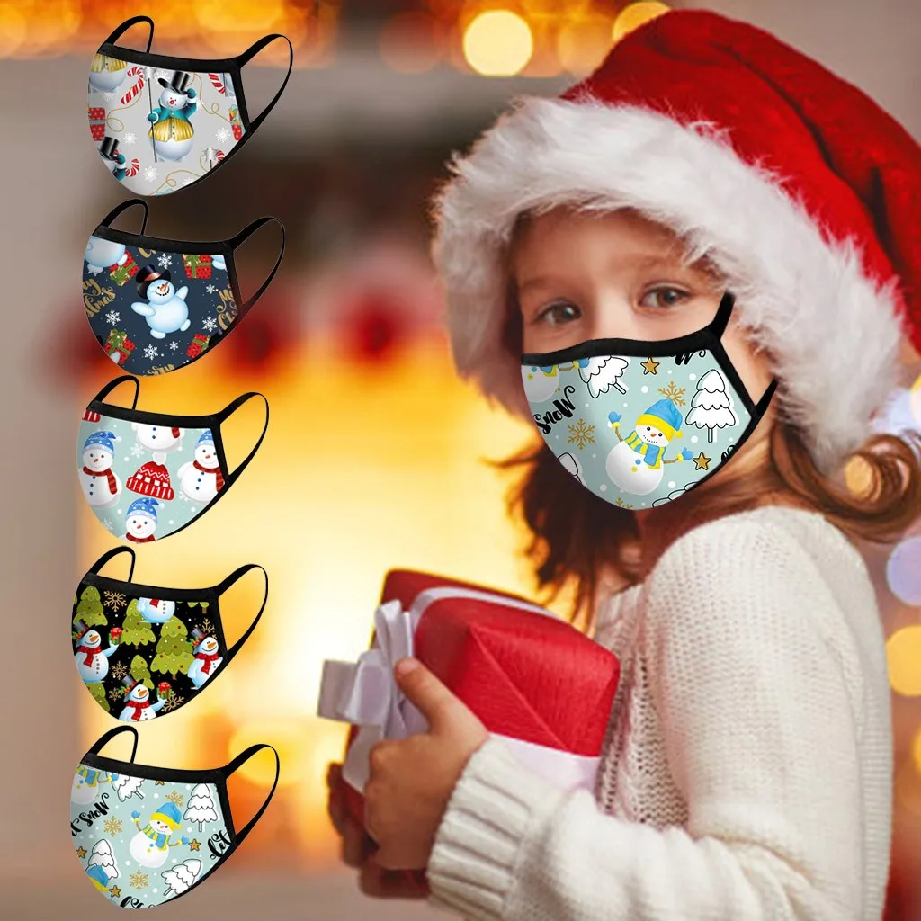 

5pcs Kid's Christmas Print Dustproof Mask Pm2.5 Outdoor Dustproof Sunscreen Warm Mask Reusable And Washable Mask Mascarilla#E