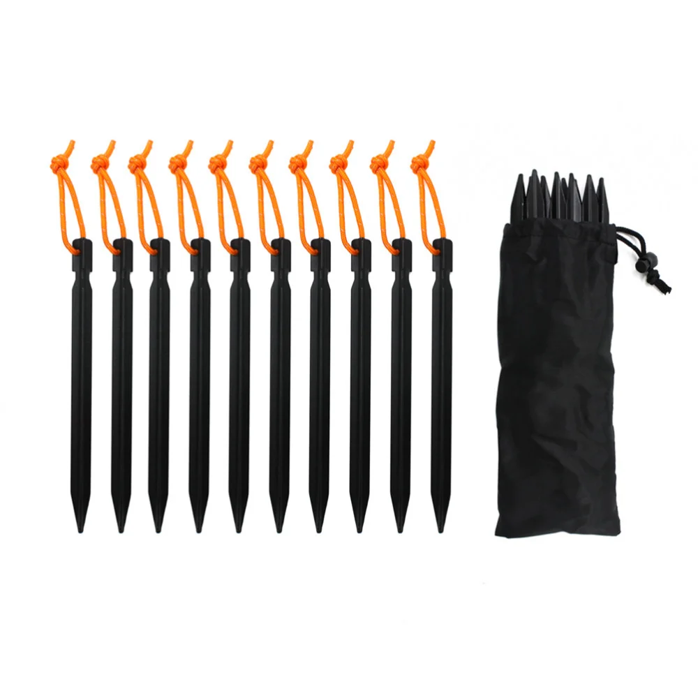 

10 PCS Aluminum Tent Stakes Kit with Reflective Rope for Hiking Camping Mountaineering (18cm) Blue
