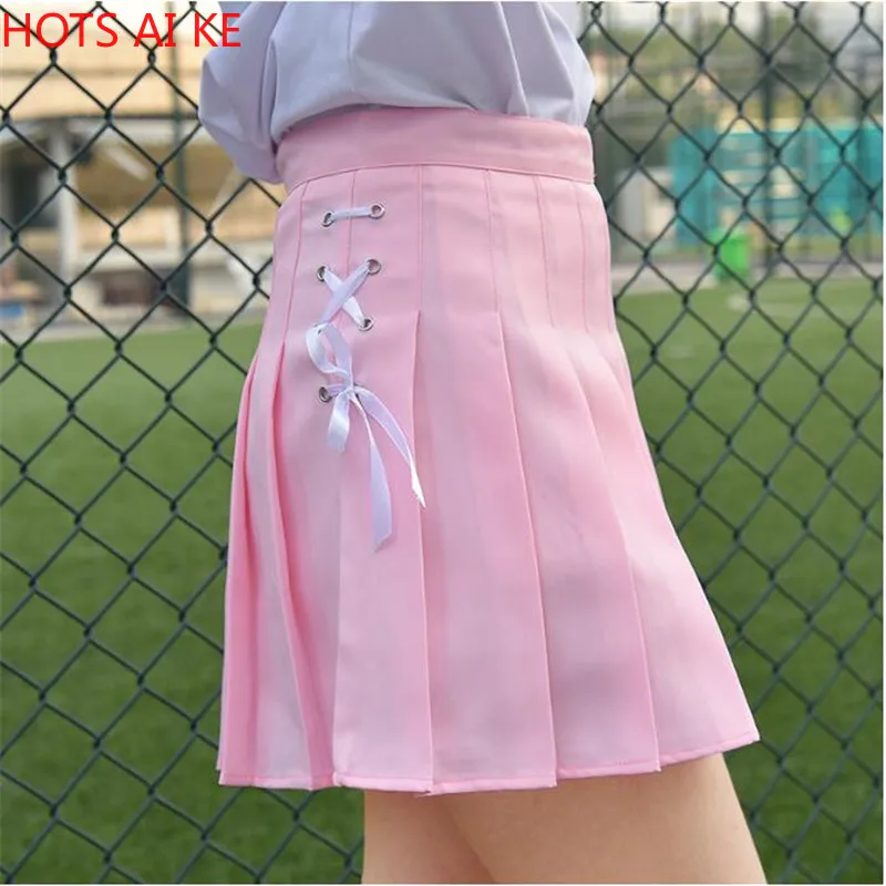 

Summer Skirt Women Pleated Skirts Solid A Line High Waist Mini Harajuku Gothic Punk Hip Hop Bow Lace-Up Preppy Girls Sexy Skirt