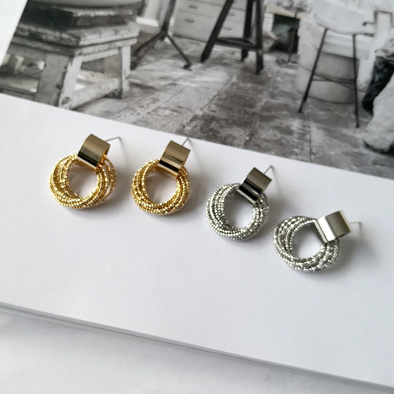 Multi Loops Half Round Geometric Earrings Layered Brass Gold Earrings for Women Glossy Minimalist Stud Earrings 2019