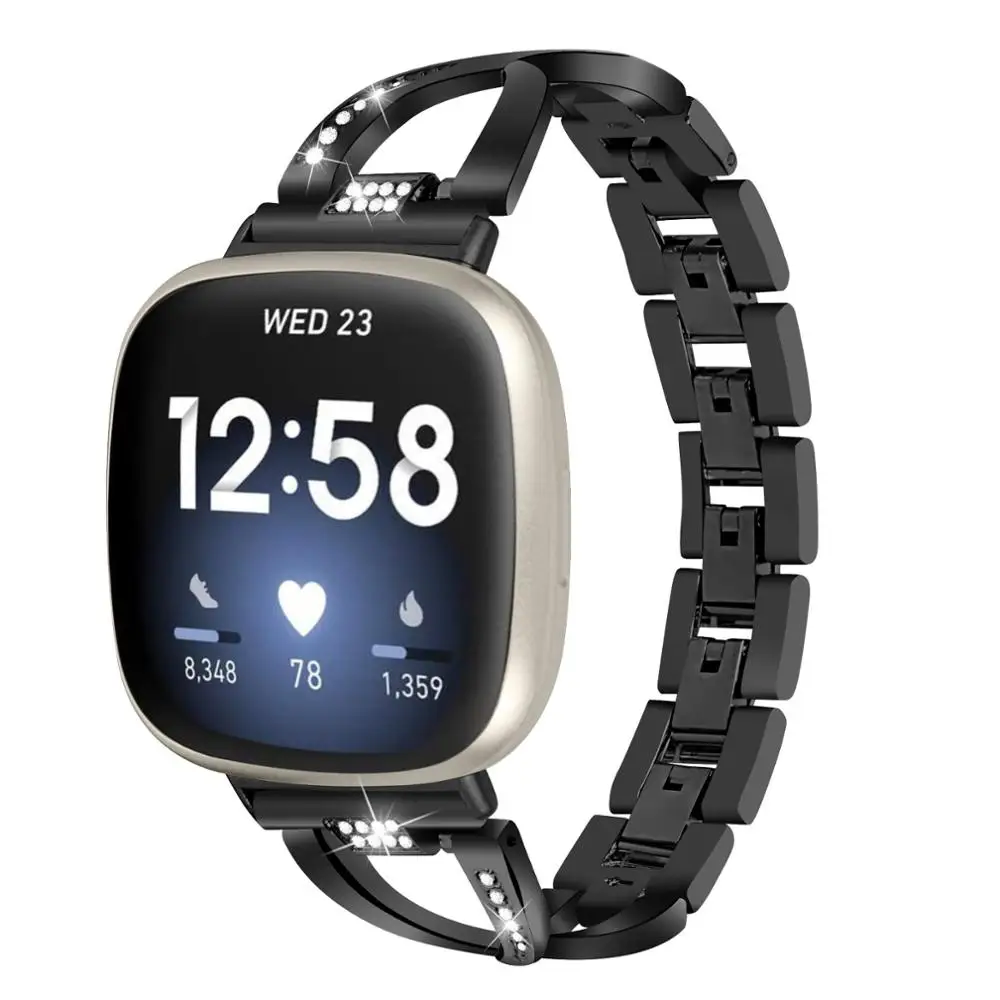 

X Shape Diamond Stainless Steel band For fitbit sense sense 2 Watchband zinc alloy watch strap for Fitbit versa 3 versa watch