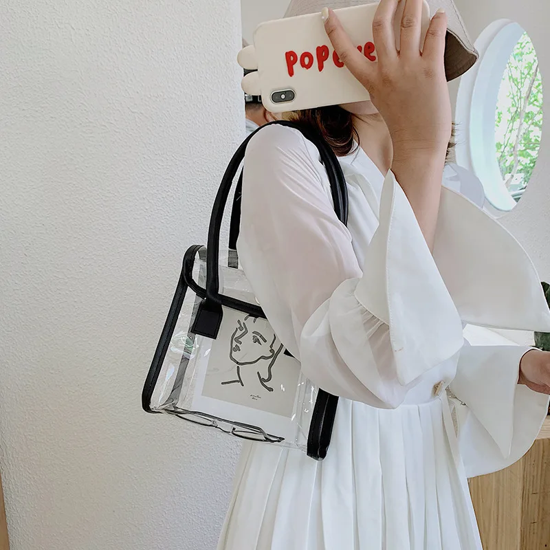 

Fashion Transparent Clear PVC One Shoulder Bag Women Jelly Clutch Travel Cross Body Handbag Lady Shopper Bag