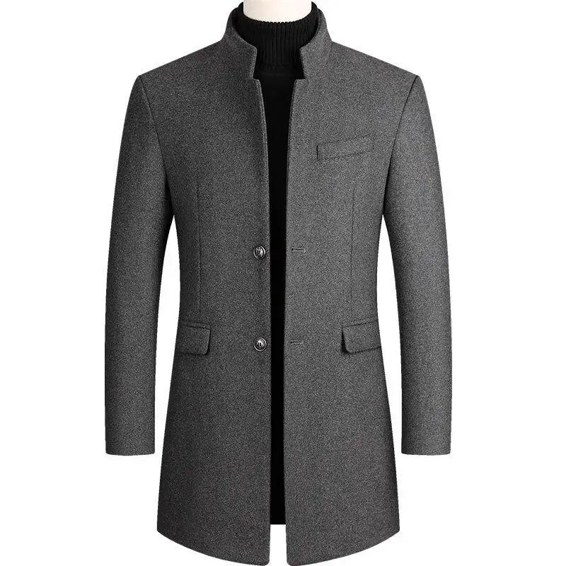 

Autumn Winter Oversized Woolen Blend Coat Male Long Windbreaker Jacket Cotton Thick Warm Men Gray Jacket Mens Overcoat 3xl 4xl