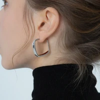 new minimalism unique design copper metal open square hoop earrings for women irregular geometric fashion jewelry casual style