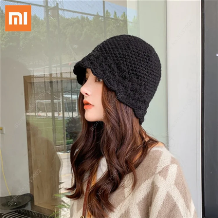 

Зимняя вязаная Рыбацкая шапка Xiaomi, вязаная кружевная шапка ручной работы, теплые модные шапки, универсальная шапка, элегантная шерстяная ша...