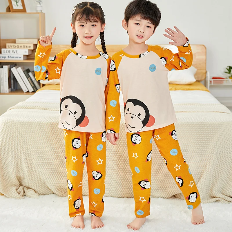 

2021 Весенняя Детская Хлопковая пижама; Пижамный комплект для детей с длинным рукавом Осенняя коллекция, детская одежда, одежда для сна, домаш...