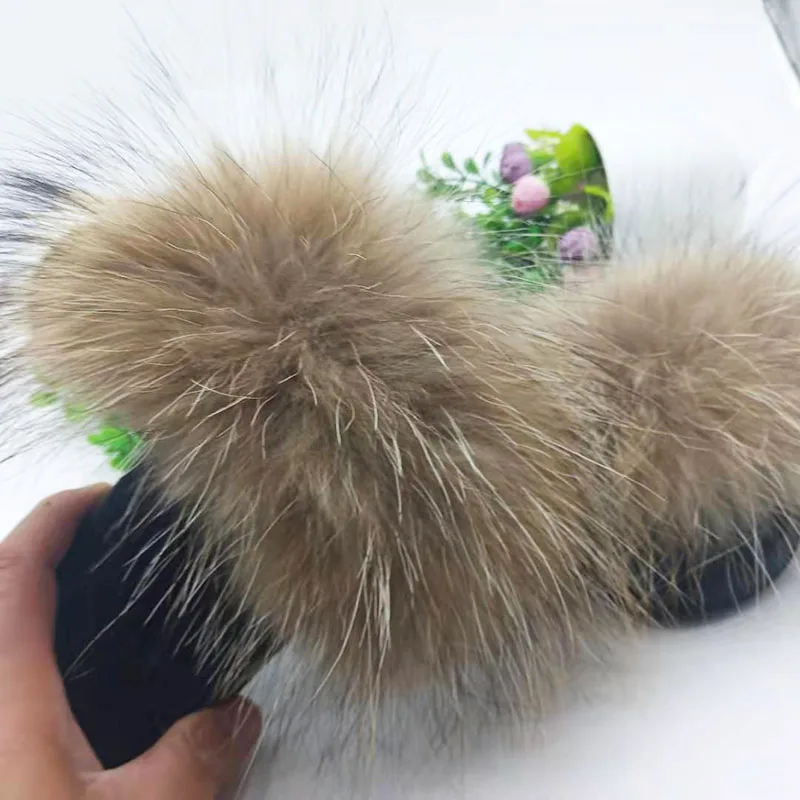 Детские шлепанцы из лисьего меха для мальчиков и девочек дома пляжа детские