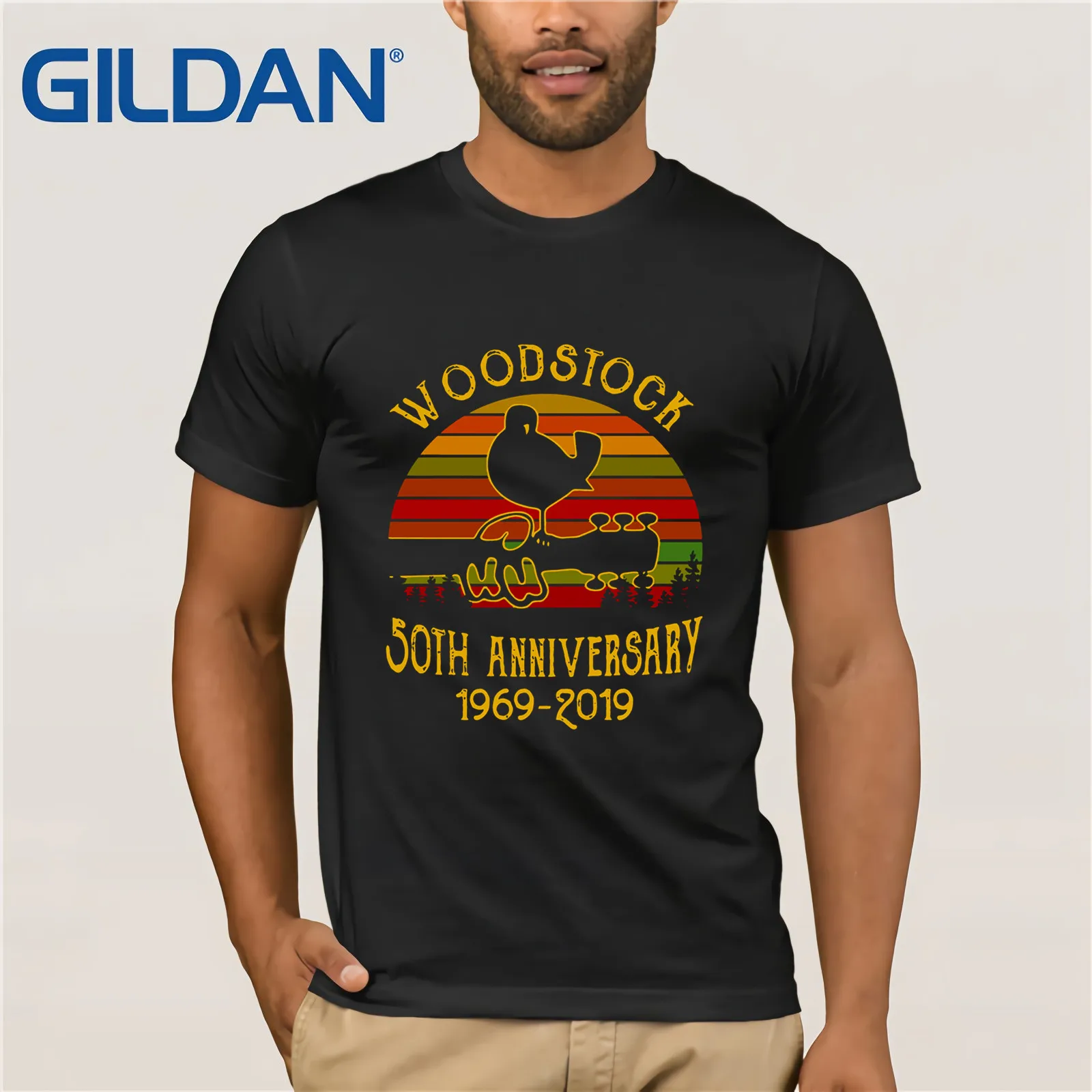 Мужская хлопковая футболка с коротким рукавом Sleeky Woodstock 50th Anniversary лето 2019|Мужские