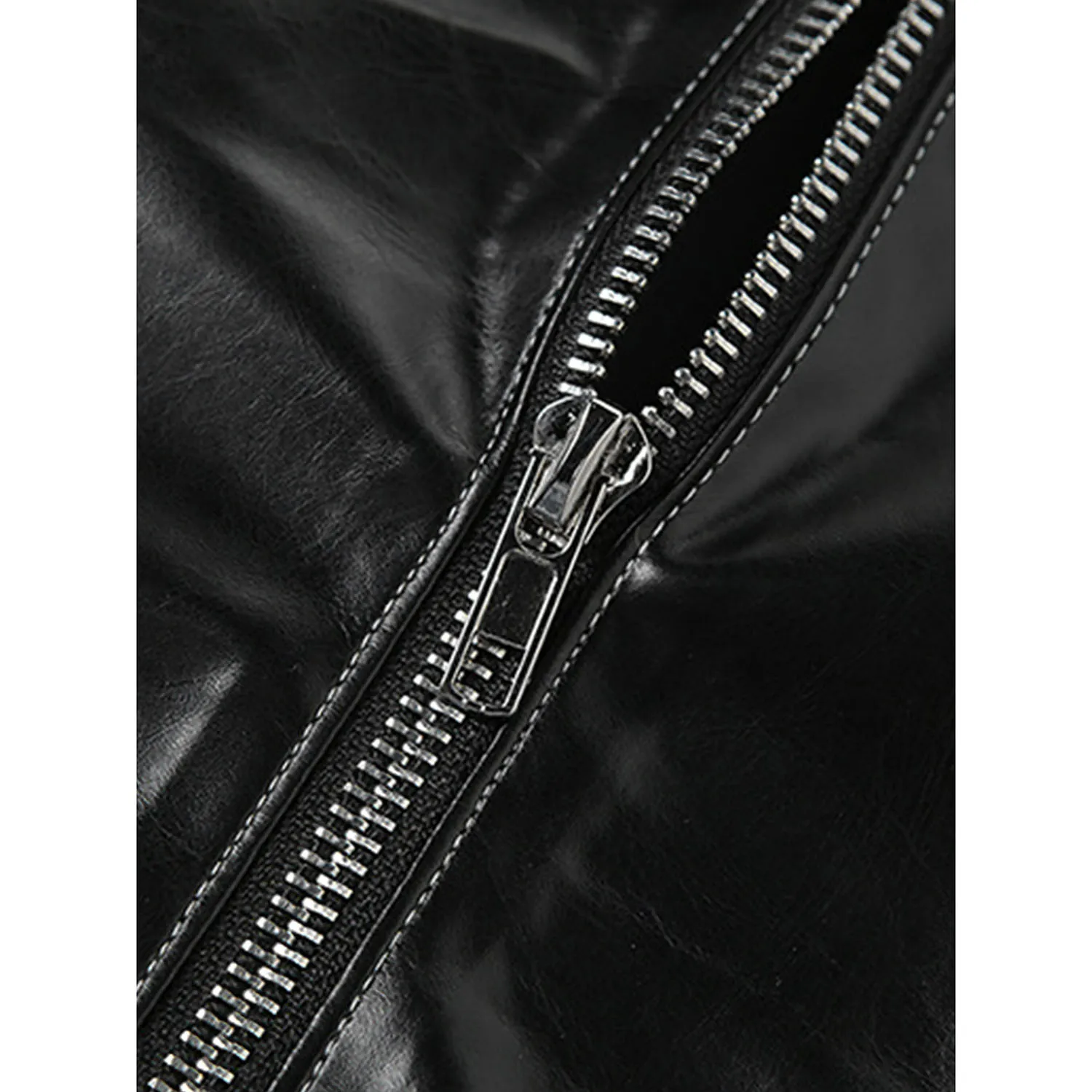 

Fashion Zipper PU Leather Bustier Corset Top Women V Neck Strapless Crop Top Tank Asymmetric Hem Punk Biker Tube Tops Streetwear
