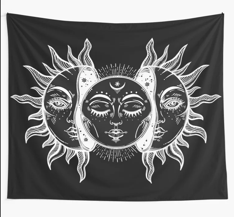 

Vintage Sun and Moon Solar Eclipse Tapestry Wall Hanging Hippie Bedroom Home Decoration Wall Blanket Psychedelic Tapestries