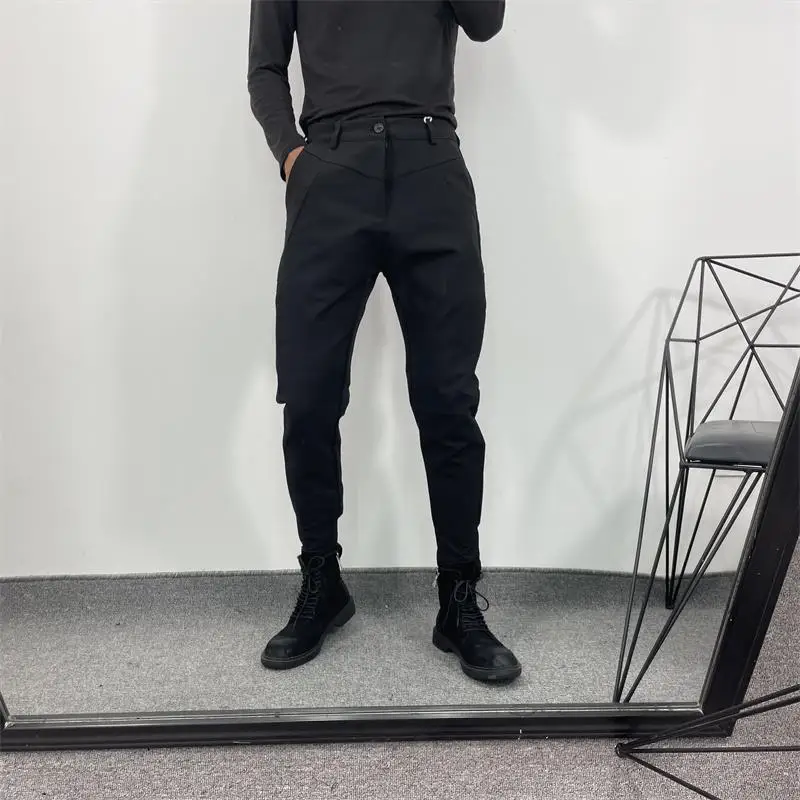 Men Small Foot Trousers Autumn And Winter New Fashion Contracted City Youth Pure Color Slim Body Large Size Trousers
