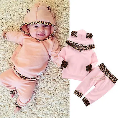 

Toddler Newborn Baby Girl Clothes Leopard Side Pink Coat Hoodie Top Sweatshirt Pants Leggings Outfits Set