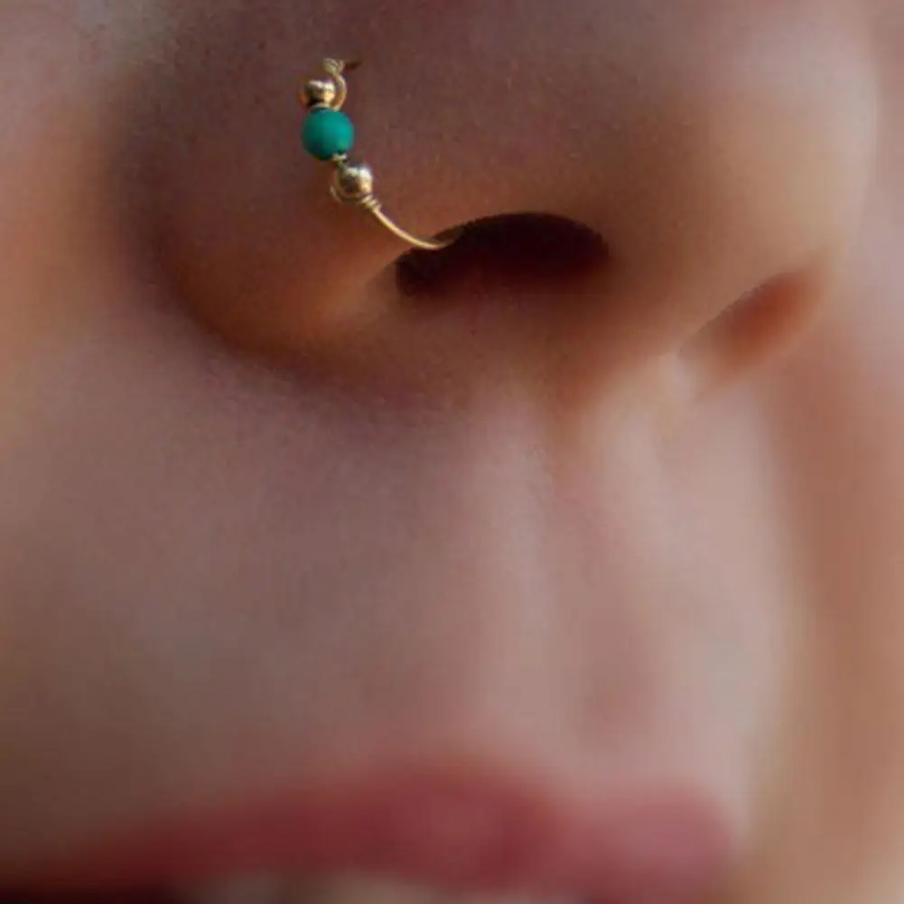 Кольцо в нос с бирюзой для мужчин и женщин небольшое стальное украшение пирсинга