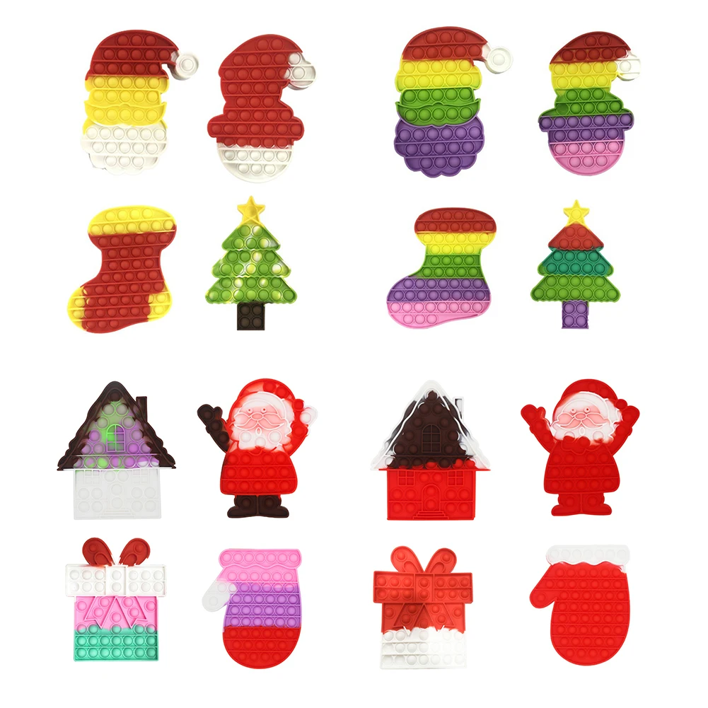 

4pcs Christmas Educational Anti-Stress Fidget Toys Anti Anxiety Stress Puzzle Toys Push Bubble Sensory Squeeze Toy for Kid Audlt